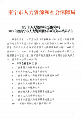 2015年度人力资源服务许可证年审结果公告